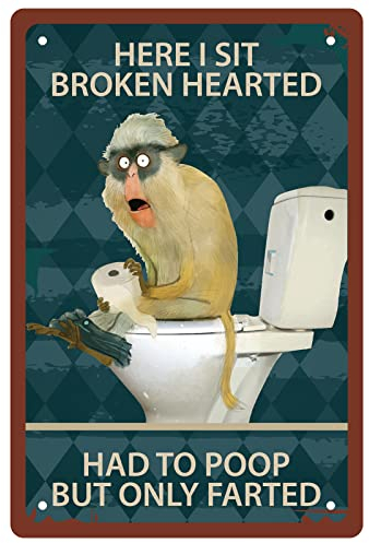 CREATCABIN Scimmia Targa Metallo Bagno Metallo Vintage Retro Arte Murale Appeso Ferropinto Poster Targa Animalivertenti Famiglia Decorazioni Parete per Soggiorno Toilette Cafe Farm Decor 20x30 cm