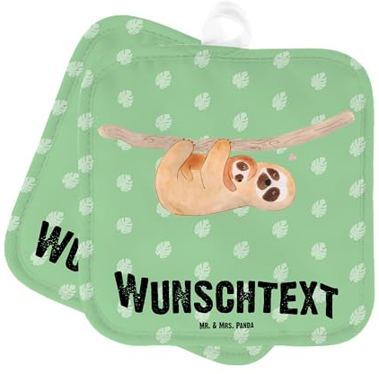 Mr. & Mrs. Panda Personalisierte Topflappen Faultier Kind - Geschenke, Namensaufdruck, Personalisierter Ofenhandschuh, Personalisiert, Baby, Mama, Set, Topfuntersetzer, Geburt, mit Namen, Liebe