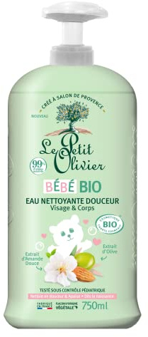 LE PETIT OLIVIER - Mjukhetsrengörande vatten - ekologisk bebis - ansikte och kropp - från födseln - rengör försiktigt - ekologiskt certifierat - 99% av naturligt ursprung - testad under pediatrisk