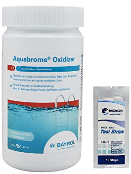 BAYROL AQUABROME Regenerator/Oxidizer - 1,25kg | Activateur de Brome - Oxygène Actif Choc - Désinfection Choc sans Chlore - Dissolution Rapide + 10 Tests HPS OFFERTS 6 en 1