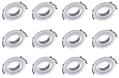 Oktaplex 12 Stück Lyon Einbauspot schwenkbar Lyon sehr flach 80mm Aluminium | Spot-Rahmen Aluminium gebürstet Ø90mm, rund, GU10 kompatibel, Deckenspots 30° schwenkbar