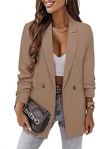 CRAZY GRID Women Business Casual Blazer Jacket Fashion Plus Size Blazer Ladies Buttons Work Professional Formal Office Suit Jacket Oversize 3XL Khaki