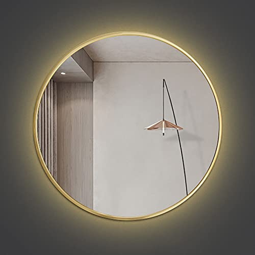 Badrumsspegel med lampor, guldramad LED-spegel för vägg, sminkspegel, rund, CRI90+, splittringssäker (färg: guldram - varmt ljus, storlek: 500x500 mm)