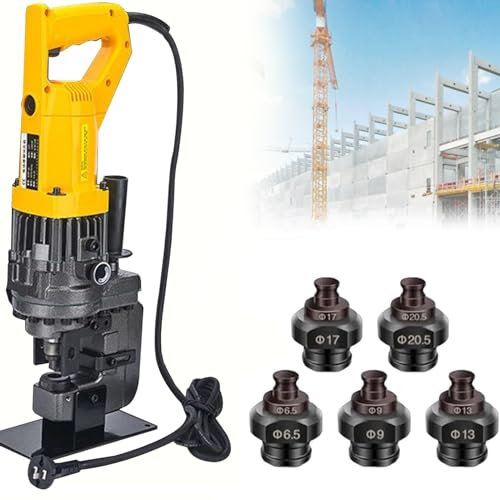 DDZJTPP Perforadora Hidráulica Punzonadora Hidráulica Eléctrica Herramienta Perforadora Metal 950w con Juego De 5 Troqueles para Acero De 3-6 Mm Hierro Cobre Placa De Aluminio,Anglesteel