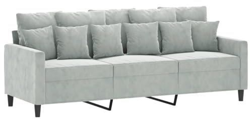 vidaXL Sofa 3-Sitzer, Loungesofa Couch mit Armlehnen Rückenkissen, Wohnzimmersofa Designsofa Metallgestell, Sitzmöbel Dreisitzer, Hellgrau Samt