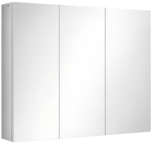 kleankin Spiegelschrank mit 5 Ablagen Badschrank 70 x 12 x 55 cm Silber | 3 Glastüren, Aufbewahrungsschrank, Hängeschrank, Wandschrank, Edelstahl, Badezimmerschrank