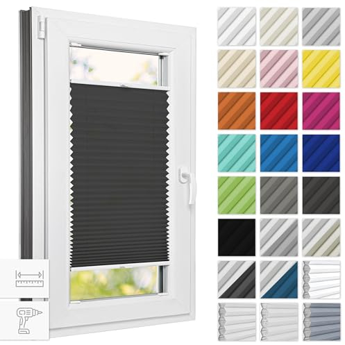 Estika Thermo plissee mit Bohren verdunkelung 75 cm x 100 cm - Blackout: Graphit-Weiß - Rollos für Fenster, Jalousien Fenster für innen, Raffrollo, Fenster plissee