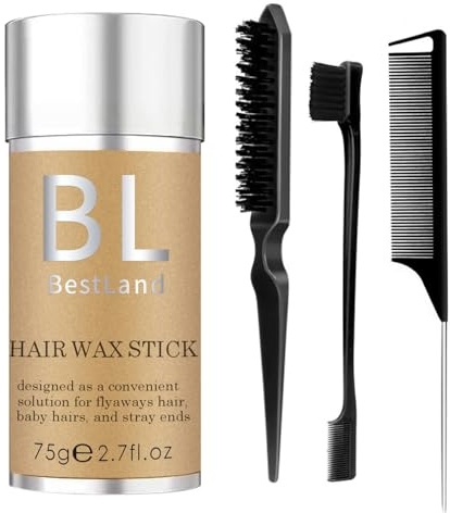 Hair Wax Stick & Black Hair Brush Versatile Hair Styling set, Hair Wax Stick for Hair Edge Frizz Control Anti-Frizz Non-greasy Broken Hair Styling (75 g (Pack of 1), Black)
