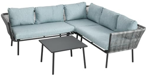 Outsunny 4 TLG. Rattan Gartenmöbel-Set mit Kissen für Terrasse Balkon Grau | Sitzgruppe, Sitzgarnitur mit 2 Doppelsofas, 1 Couchtisch, 1 Ecksofa, Gartengarnitur, Polyester+Alu
