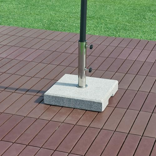 casa.pro Pied de Parasol Carré Adapté aux Tiges de 25 32 38 49 mm Poids 25 kg Socle Résistant Poignées Encastrées Granit Acier Inoxydable Plastique 38 x 38 x 7 cm Gris