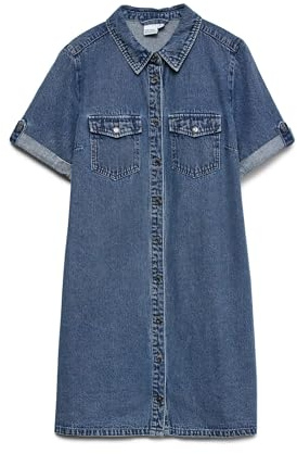 VERO MODA Kvinnlig jeansklänning VMJENNIE kort klänning, Mellanblå denim, XS