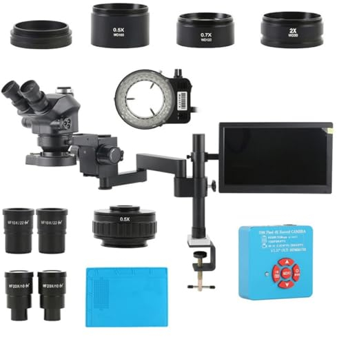 Mikroskop-Zubehör-Kit 3,5X-200X Stereo-Trinokular-Mikroskopklemme, zusammenklappbare Verlängerungsbasis, 48 ​​MP, 55 MP, 4K, 2K, HDMI, USB, VGA-Videokamera + 11,6-Zoll-Display Mikroskopische Objektträ