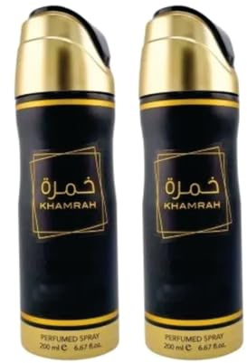 Khamrah Lot de 2 vaporisateurs de parfum Khamrah Unisexe 200 ml Parfum vanille, bois d'ambre et bergamote Déodorant en spray fabriqué à Dubaï Sapphire's choice