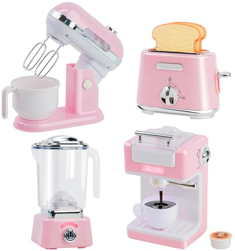 Kids Kitchen Toy Appliances Playset,Pretend Play Toy Set with Coffee Maker/ Toy Mixer / Play Toaster / Juicer Machine,Toddler Cooking Accessories Set,Birthday Gifts for Boys Girls (Pink)