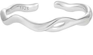 WLLDDDIU Verstellbarer Ringverstellbarer Ring Aus 925Er Sterlingsilber für Damen, Unregelmäßige Wellenform, Silberringe, Statement-Stapelringe, Offene Ringe, Dünner Silberring, Eternity-Band