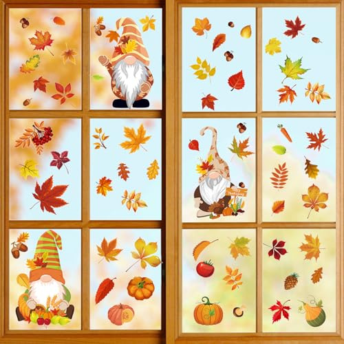 93 Stück Fensterbilder Herbst Thanksgiving Herbstdeko Fenster Aufkleber, Deko Ohne Kleber für Thanksgiving Herbst Deko