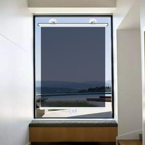 Verdunkelung Rollo mit Saugnäpfen Einweg Spiegel Rollos Kein Bohrer Fensterabdeckung Sonnenschutz Isolierender Vorhang für Fenster Türen(Black,W40X150CM)