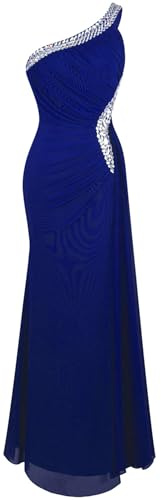 Angel-fashions Femme Une Epaule Fronces Perles Ruban Robe Longue Dos Nu