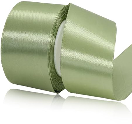 Geschenkband Salbei Grün 50 mm Breit,23 Meter Satinbänder Weiss Stoff Schleifenband Kunsthandwerk, Kränze, Hochzeitsdekoration, Weihnachten, Haarbögen, Blumensträuße, Geburtstag Geschenkverpackung