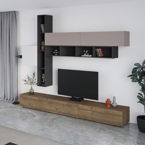 Anthrazit weiß und Taubengrau Nussbaum Wandsystem 275x205H cm - Fashion