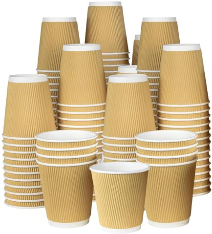 ECONX 100 X 8oz Disposable Coffee Cups - Brown 3-PLY Takeaway Paper Cups for Hot & Cold Drinks - Kraft Ripple Triple Walled Disposable Paper Cups Leak-Proof Durable for Tea, Coffee & Hot Beverages