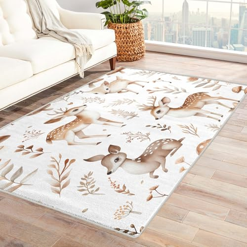 Generisch Teppich Wohnzimmer Schlafzimmer Kinderzimmer Pilz, Kleiner Teppich Waldtiere, Weich Kurzflor & Waschbar & rutschfest Fussmatte Innen, Kinderteppich 60x90 cm