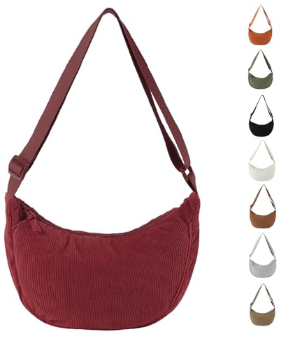 Uwiyo Bolsa Media Luna para Mujer, Bolsa de Pana Dumpling Bolsa Hobos Crossbody Bolsa Media Luna Portátil Bolsa Cruzada Media Luna Pequeña para Mujer, Negro/Blanco/Verde/Naranja/Marrón