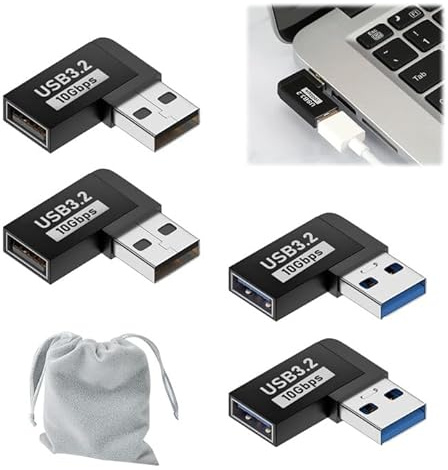 4 Stück Usb Winkelstecker 90 Grad Usb Winkelstecker 90 Grad Adapter | 3.2 Winkel Adapter,Geeignet für Pc Laptop Autoladegerät Vorwärts+Rückwärts,mit 1 Aufbewahrungstasche