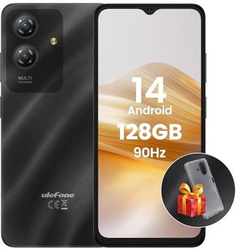 Ulefone Note 21 Mobile Phones 2025 128GB Android 14, Octa Core up to 8GB RAM/1TB SD Extension 6.56” HD+ 90Hz 13MP+5MP Camera 5000mAh, Smart Phone 4G Dual SIM Fingerprint Face ID OTG, UK Version -Black