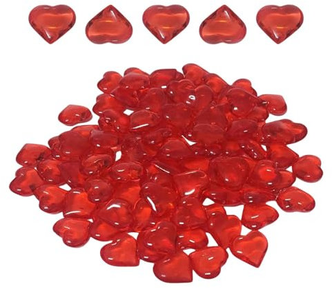 Piedras de corazón rojas, 55 piedras preciosas esparcidas por la mesa, adorno de corazón de acrílico, piedras de corazón rojas para bodas, piedras de centro de mesa de boda, decoración con p