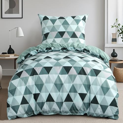 RUIKASI Bettwäsche 155x220 2 teilig Grün - Bettbezug 155 x 220 Set mit Dreieck, Bettwäsche-Sets 155x220cm aus Mikrofaser mit Reißverschluss Weich und Bügelfrei