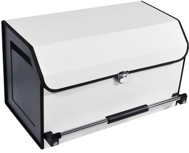 XCF Auto Kofferraum Organizer, Verschleißfeste Leder Auto Kofferraumtasche mit Deckel und Stabilem Griff, 45L Multifunktionellem Aufbewahrungsbox für Reisen, Camping, Einkaufen (WeißL)