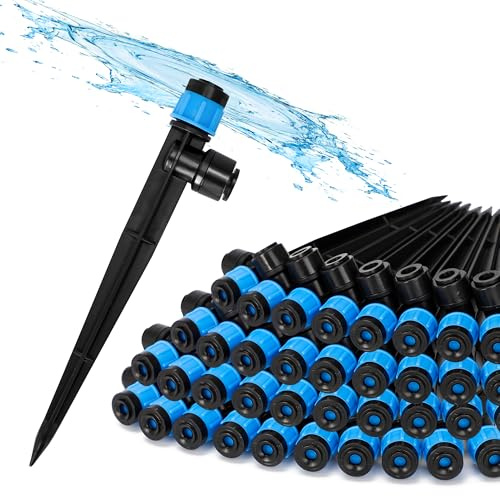 Bonviee 40 Stück Tropfbewässerungsstrahler, 1/4 Zoll Push-to-Connect Bewässerungsstäbe - Einstellbare 360° Wassersparende Gartensprinkler für Topfpflanzen, Rasen, Gemüsebeete