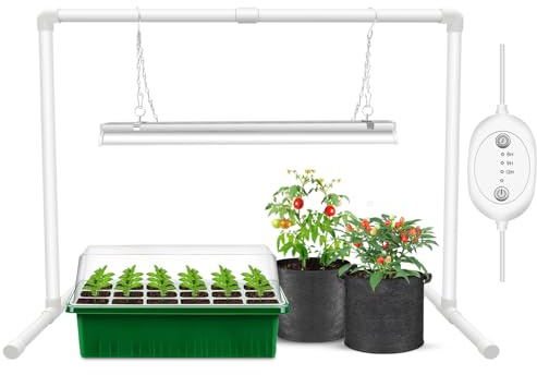 Wolezek Pflanzenlampe LED Vollspektrum mit 6/9/12H Timer, 144 LED 60cm T5 Grow Light, Weiße Wachstumslampe für Pflanzen, Samen-Starter Pflanzenlicht für Zimmerpflanzen Set, Höhenverstellbar | Seedlings Grow Light Kit Innen, 144 LEDs High Output Hanging Plant Light, Height-Adjustable Chain, PVC Stand, Easy Assembly