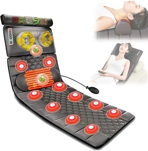 Colchoneta de masaje de cuerpo completo con calor, 10 motores que vibran masajeador de espalda completa, relajación muscular lumbar lumbar, almacenamiento plegable Aprendido extensivamente