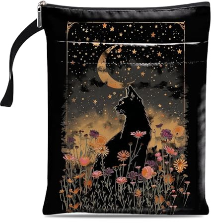 Black Cat Book Sleeve, Waterproof Book Pouch with Zipper & Front Pocket, Washable Fabric Book Bags for Women, Gift for Book Lovers