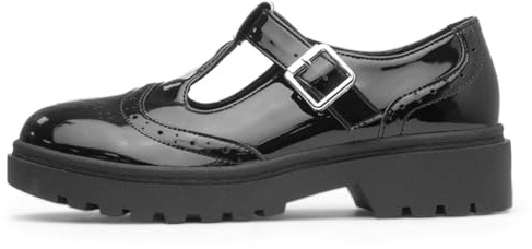 Lilley Girls Black Patent T-Bar Buckle Shoe - Size 2 UK - Black