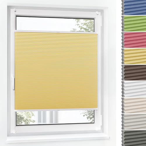 Jalousiescout Wabenplissee ohne Bohren Verdunklung—Thermo plissee Klemmfix Zweifarbig 100x60cm Gelb-Weiß, Sonnen-, Sicht- & Hitzeschutz Jalousie verdunklung für Fenster & Tür