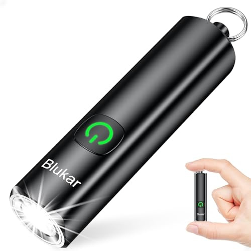 Blukar Mini Linterna LED Recargable, Super Brillante Portátil EDC Linternas Llavero, 3 Modos de Iluminación, IPX6 Impermeable, Flashlight de Mano con Función de Memoria para Emergencias, Camping etc