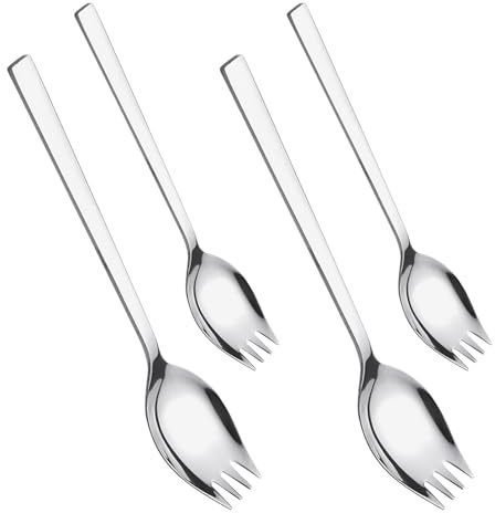 POPETPOP Lot de 4 Fourchettes à Salade en Acier Inoxydable Manches Longs Ergonomiques Grandes et Moyennes Ustensiles Réutilisables pour Fruits Desserts et Apéritifs pour Repas à la