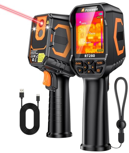 FOXWELL RT280 Wärmebildkamera mit Laser, 320x240 Auflösung, -20°C bis 550°C | tragbare Thermal Camera, 2,8 320x240 LCD, 240x180 TISR, 25Hz, 8GB, IP54, PC 2D/3D-Analyse, für Haus, Elektro & Kfz