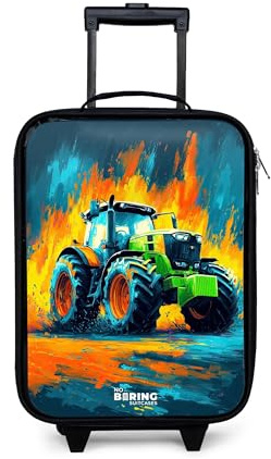NoBoringSuitcases© Kinderkoffer Klein Reise Trolley Rollkoffer Kleiner | 48x31x19 cm - Kinder Koffer mit LED Rollen Kindertrolley für Kind Traktor - Grün - Abstrakt