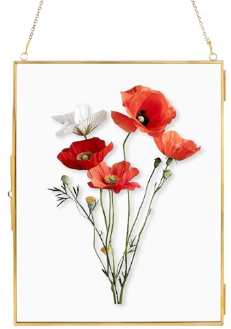 Pressed Flower Frames, Pressed Flower Wall Art, Wall Hanging Tabletop Display Double Glass Frames with Metal Chain for Pressed Dried Flowers Plants, Horizontal and Vertical Picture Frame, Golden