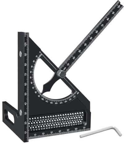Half-Circle Square for Carpentry – 180-Degree Aluminum Alloy Marking Ruler, Multi-Function Angle Measuring Tool with Quick Marking Capability (Black)