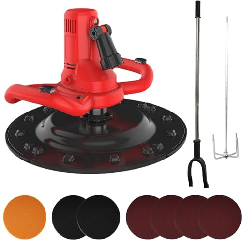 Levigatrice Muro e Soffitti Elettrica con Asta Telescopica, Frattazzo Elettrico per Muri e Intonaco, 6 Velocità Regolabili, Motore Rame con Luce LED, Miscelatore Cemento e Malta Inclusi(Red)