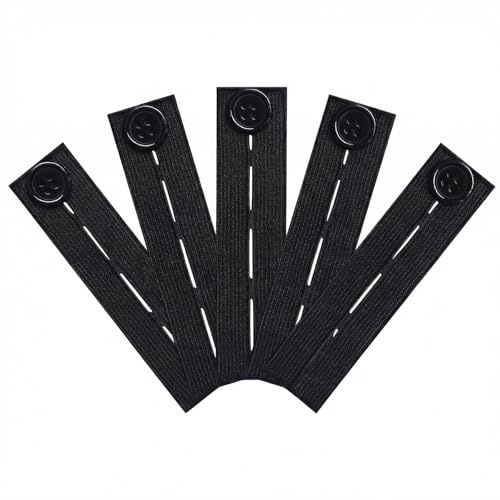 LEOUEANR Paquete de 5 extensiones de cintura para pantalones, expansores de cintura elásticos de punto de 4 agujeros con botones negros, extensor de cintura ajustable para hombres y mujeres, ideal
