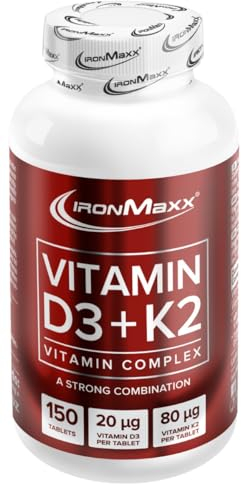 IronMaxx Vitamin D3 + K2-150 Tabletten | Stärkung von Knochen und Herz-Kreislauf | Unterstützung des Immunsystems | Nur eine Tablette täglich