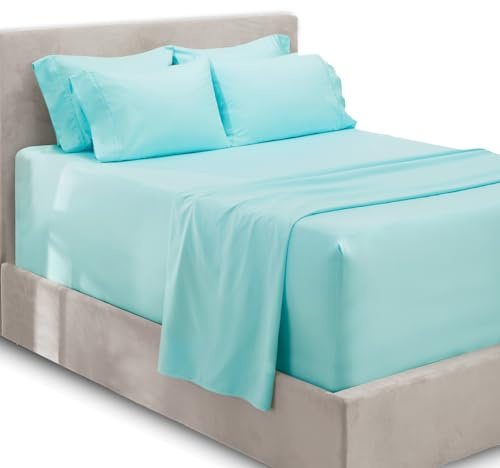 Hearth & Harbor Fits Mattress up to 21, Double Brushed Bedding Sheets & Pillowcases, Microfiber, Aqua Blue, King