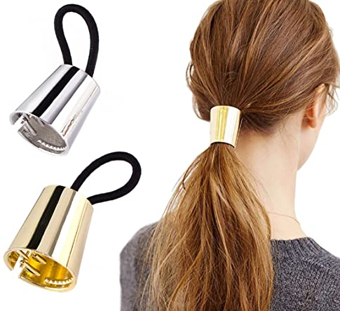 2 Stücke Metall Haar Manschette Haar Seil Pferdeschwanz Halter Metall Punk Elastisches Haarband Haargummis Haarband Haargummis Zubehör Ornament für Dickes Haar (Gold + Silber)