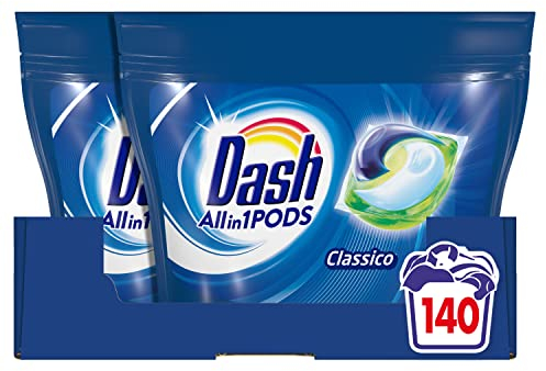 Dash Pods Detersivo Lavatrice In Capsule, 140 Lavaggi (2x70), Classico, Maxi Formato, Rimuove le Macchie, Brillantezza Per Tutti I Capi, Efficace Anche a Bassa Temperatura